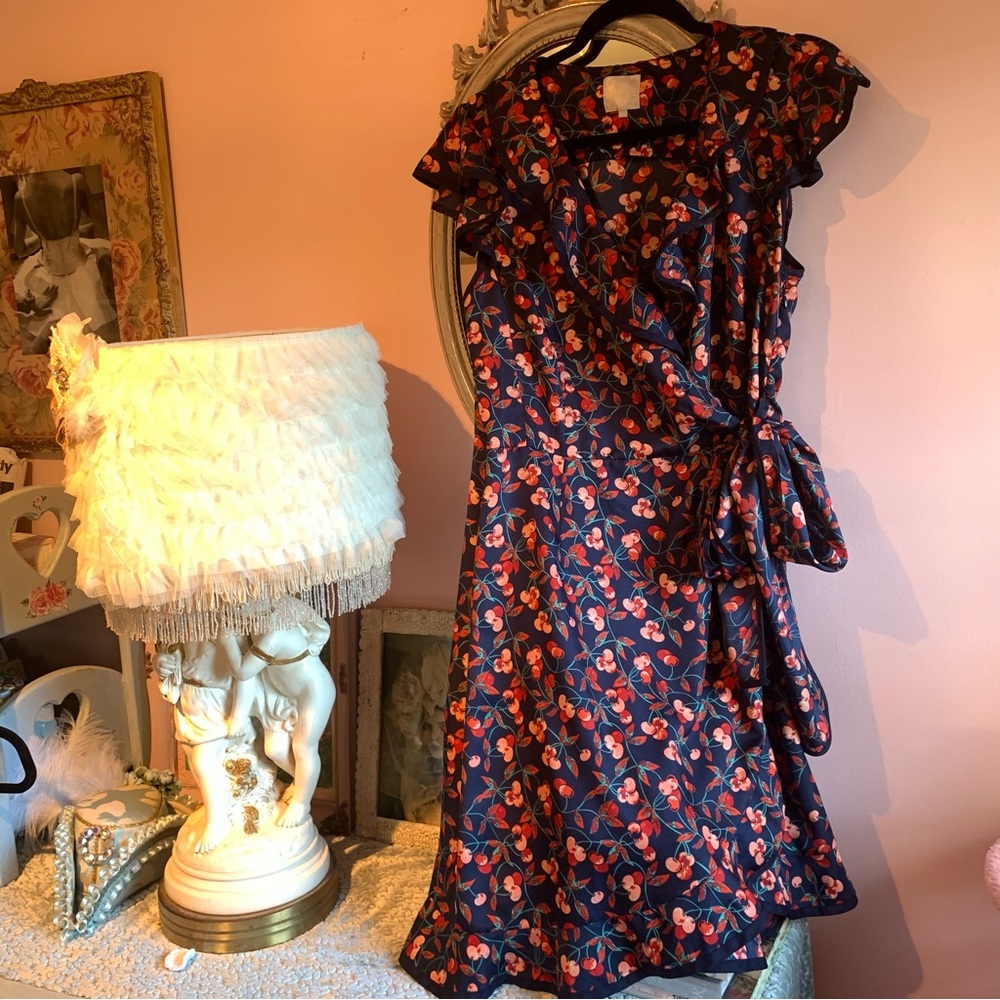 ANTHROPOLOGIE/ HI THERE Navy and Red Cherry Dress